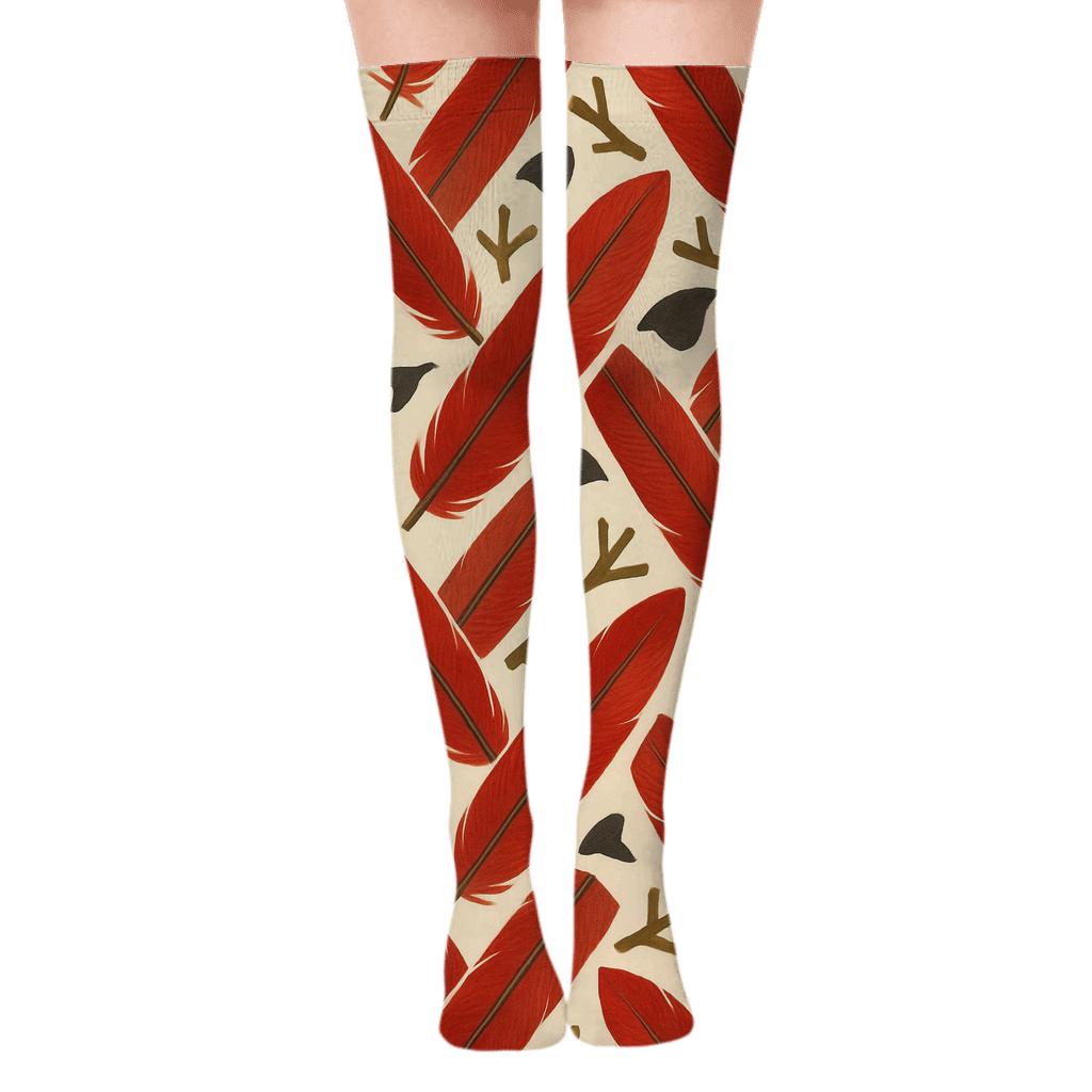 Cardinal Feather Lattice On Ivory Background personalized over-the-knee socks
