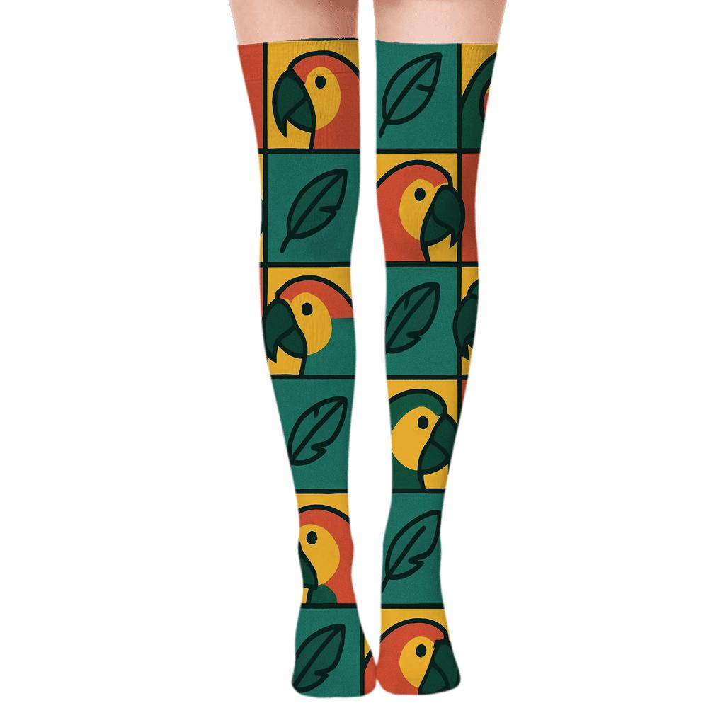 Parrot Beak Mosaic Blocks On Golden Background soft everyday over-the-knee socks