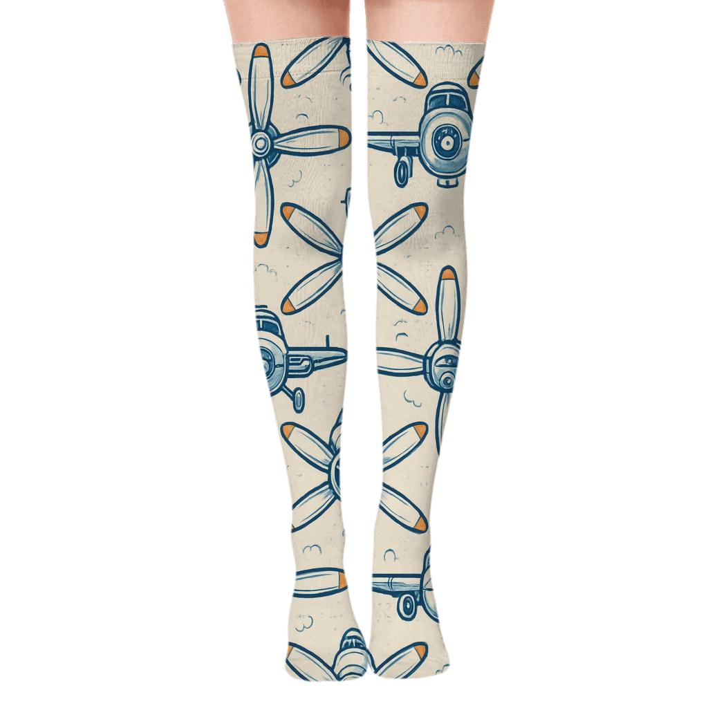 Mirrored Propeller Airplane Rosette Tiles custom over-the-knee socks