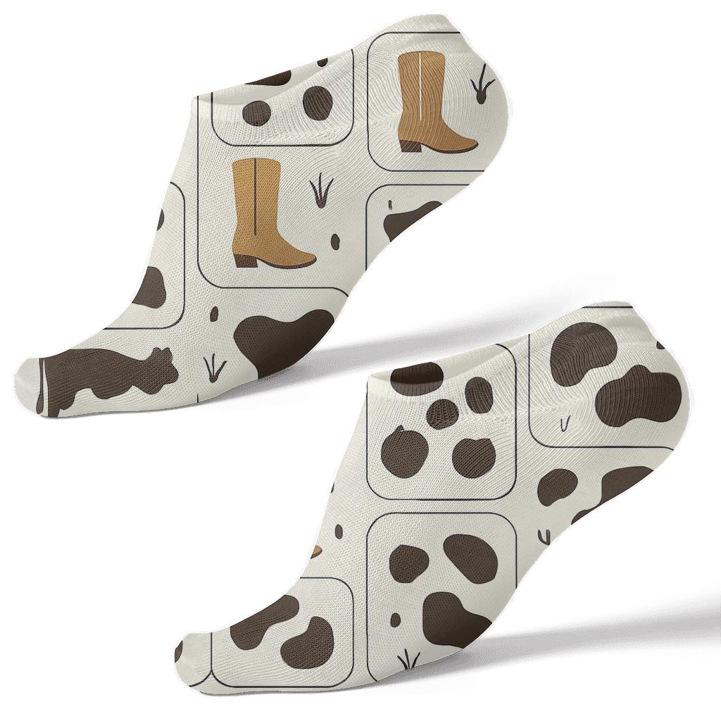 Boots And Spots Pattern With Cow Charm designer print ankle socks