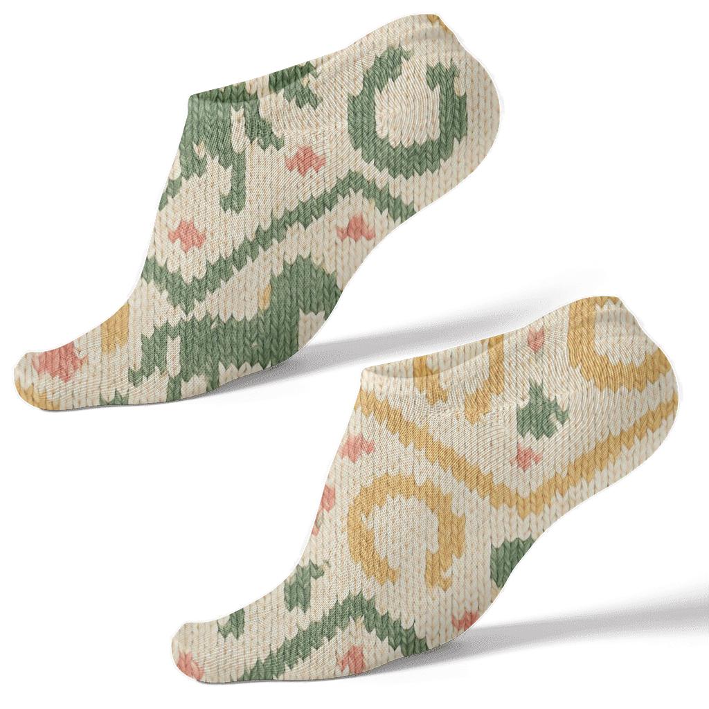 Knitted Pony Silhouette Chevron On Warm Cream Field designer print ankle socks