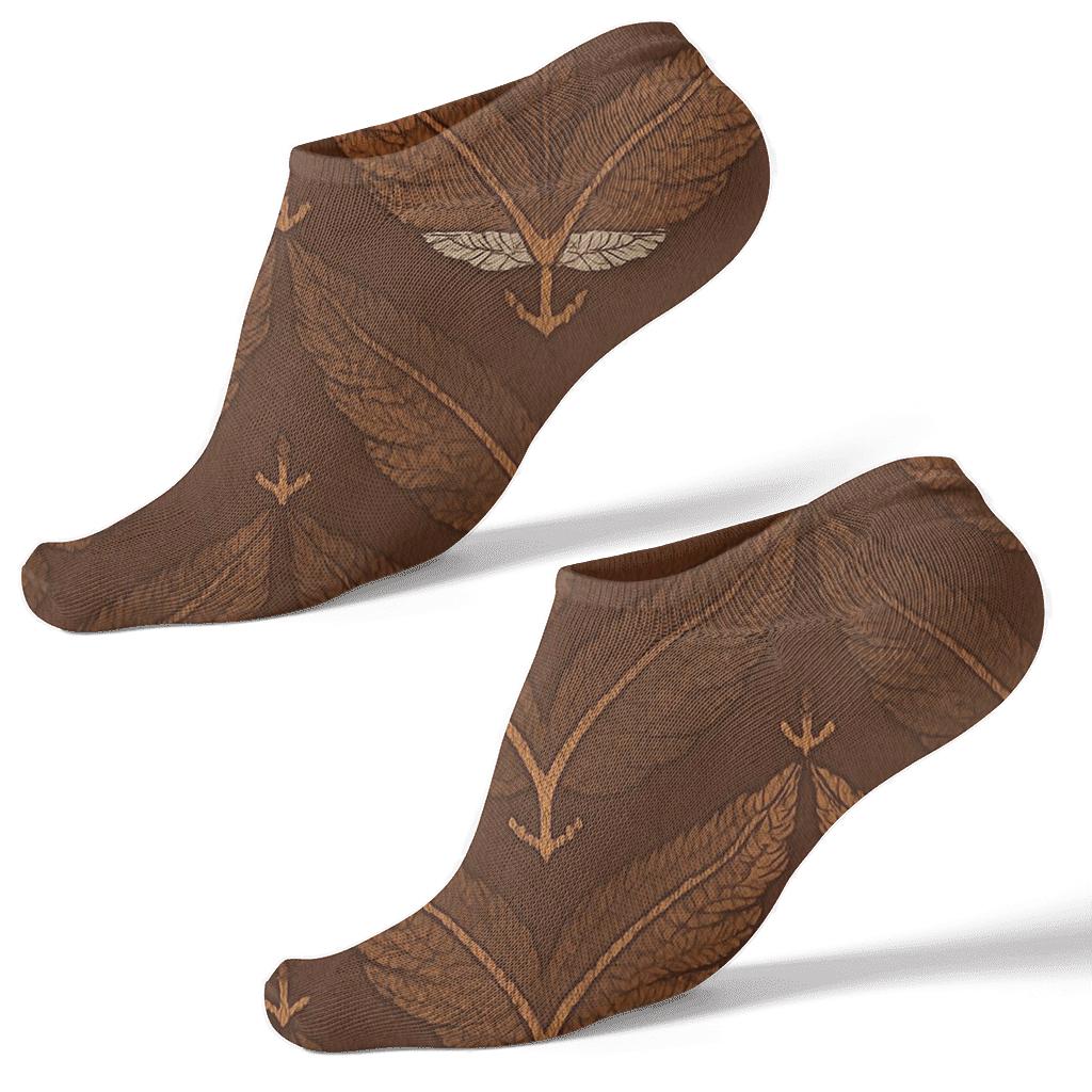 Eagle Feather Chevron On Chestnut Brown designer print ankle socks