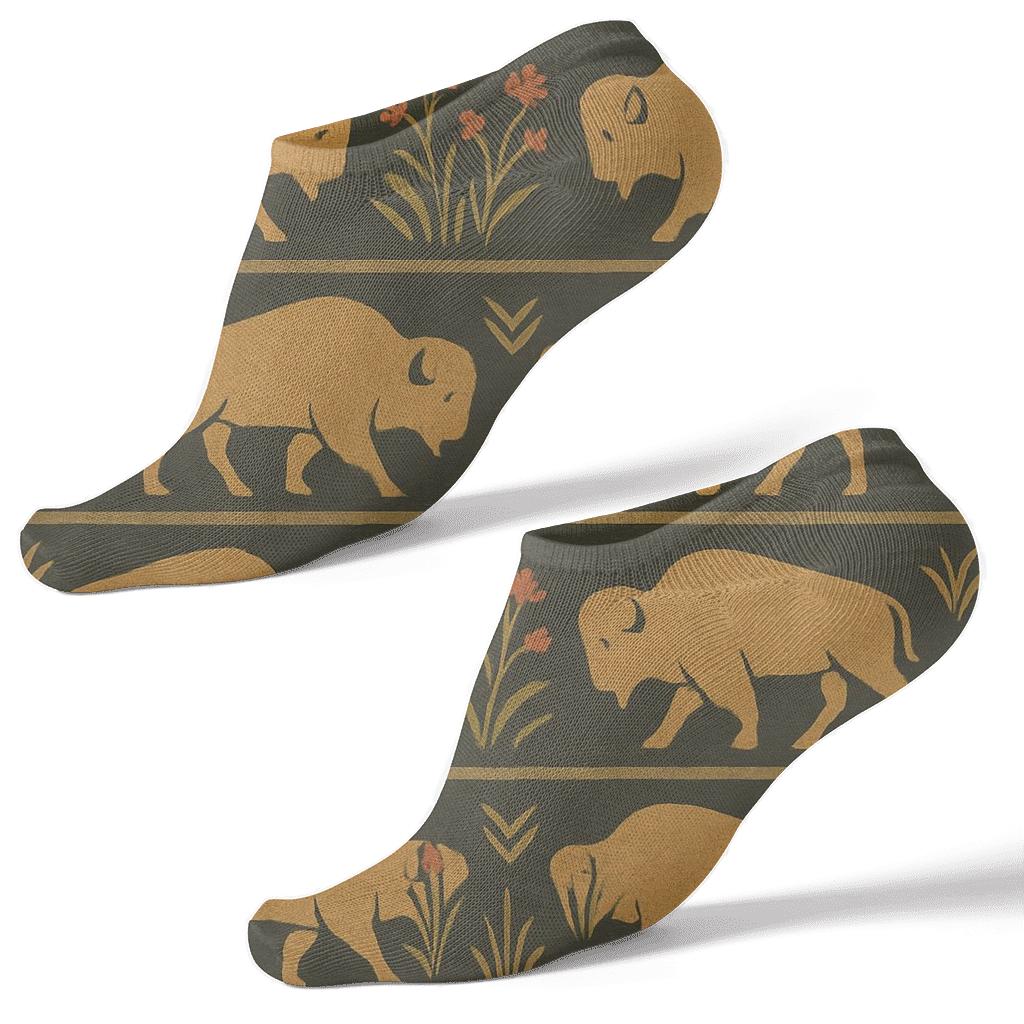 Prairie Flower Bands With Bison Silhouettes stylish athletic ankle socks