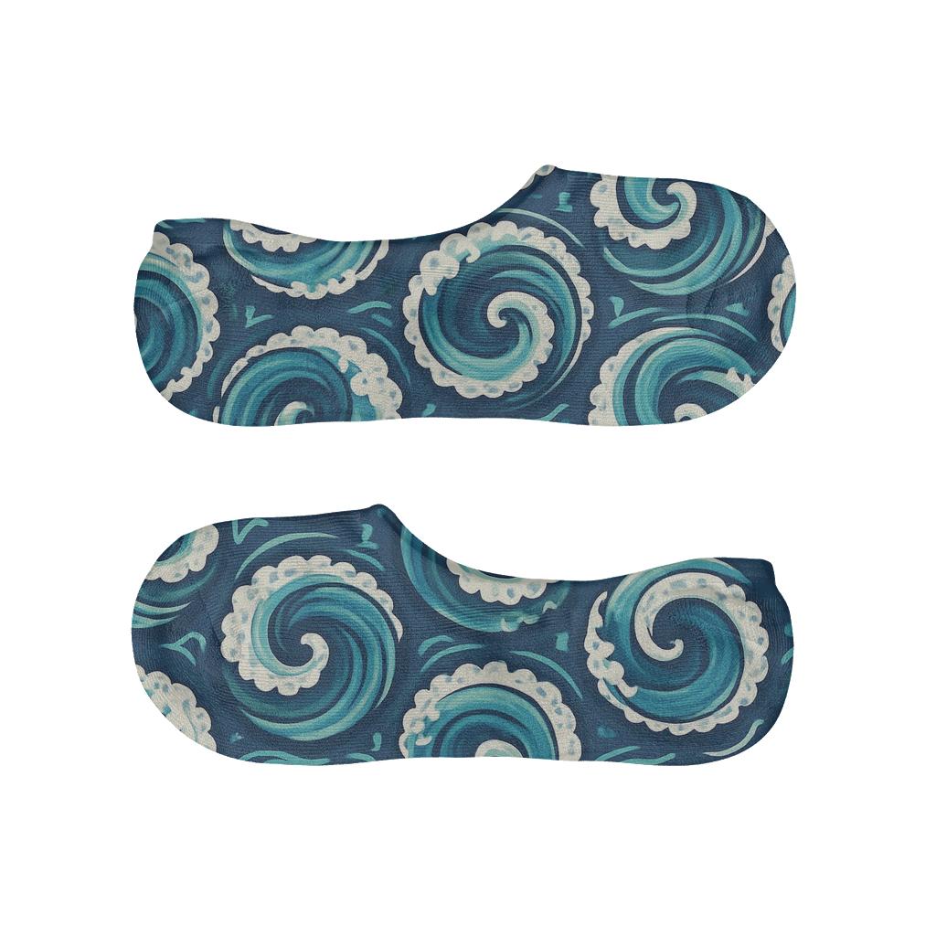 Seafoam Whirlpool Medallions On Midnight Blue breathable seamless no-show sockscustom no-show socks