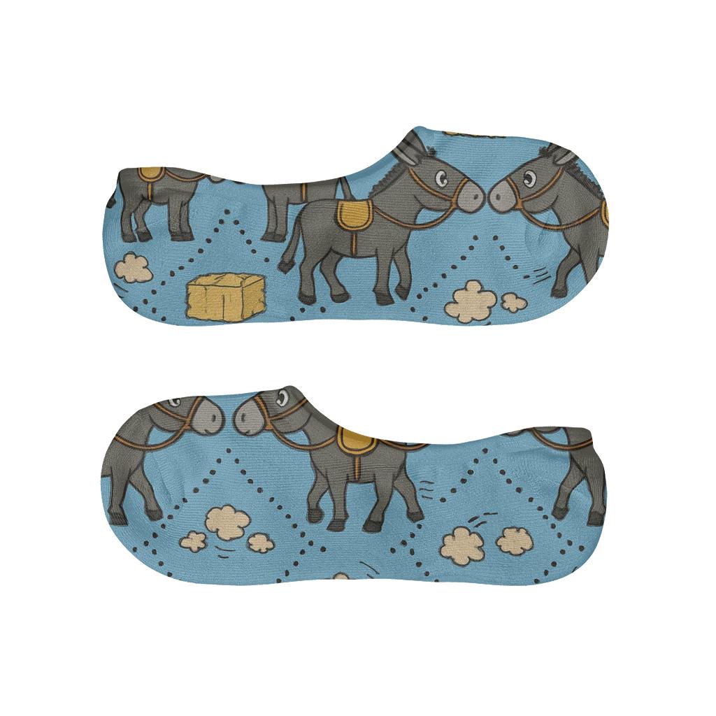 Mirrored Cart Team Pattern, Farm Donkey soft cotton no-show socks
