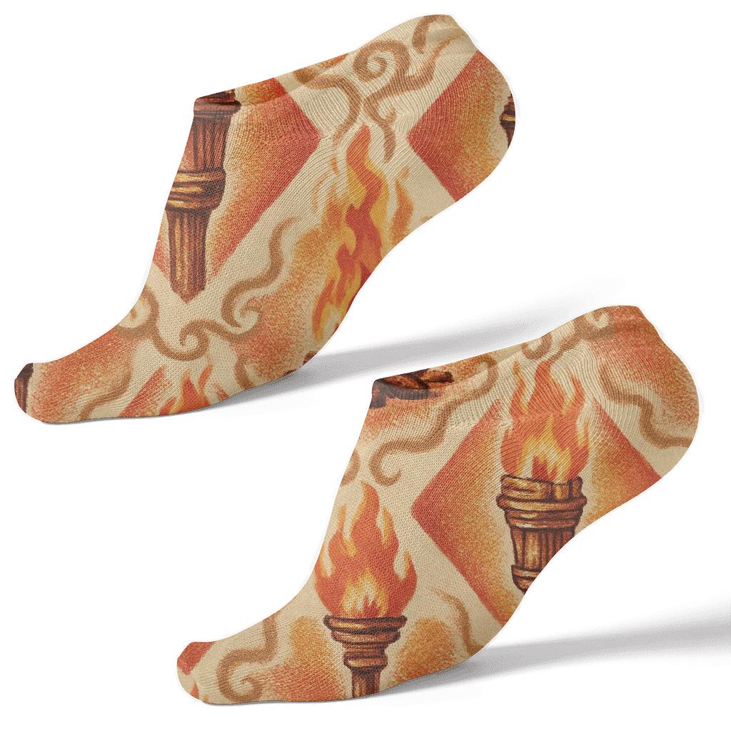 Vintage Tiki Torch Medallion Lattice On Ivory soft everyday ankle socks