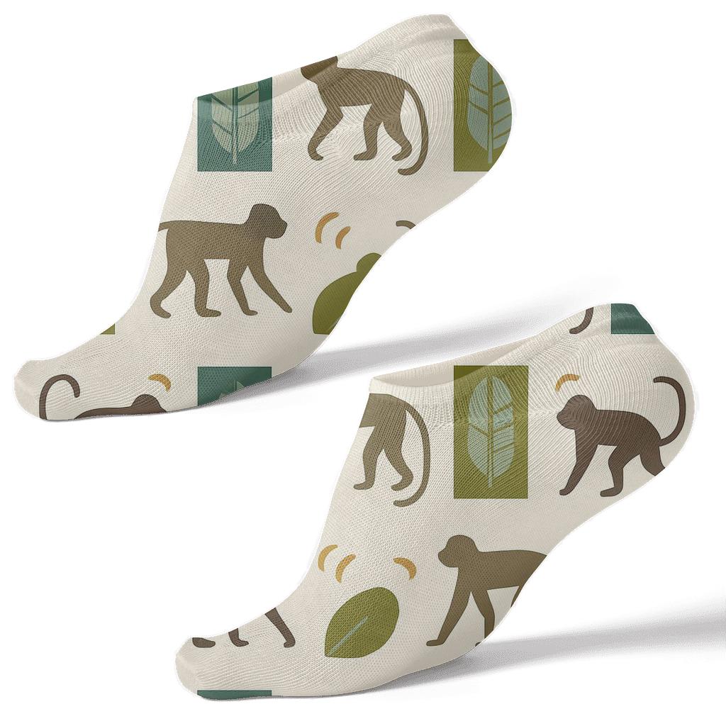 Botanical Grid With Monkey Silhouettes stylish athletic ankle socks