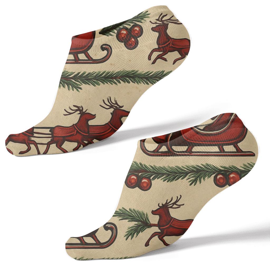 Vintage Winter Poster Look With Red Sleigh Parade soft everyday ankle socks