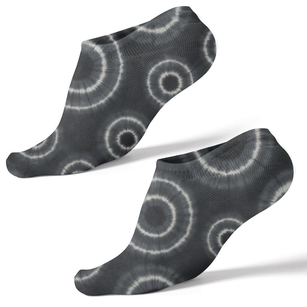Monochrome Grayscale Bullseye Lattice On Charcoal Background designer print ankle socks
