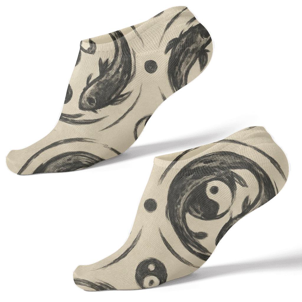 Ivory Koi Mandala Lattice In Vintage Ink Poster Style trendy patterned ankle socks