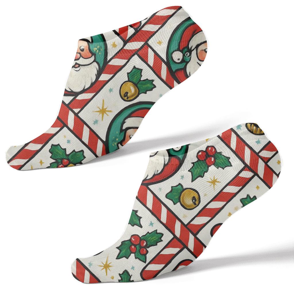 Candy Cane Lattice With Santa Claus Cameos premium sports ankle socks