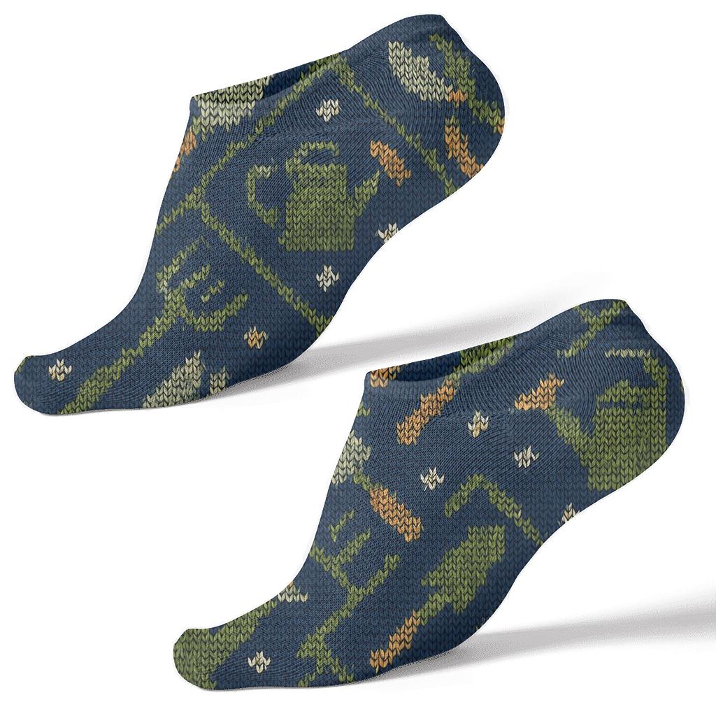 Knitted Illusion Pattern With Groundskeeper Tool Tiles designer print ankle socks