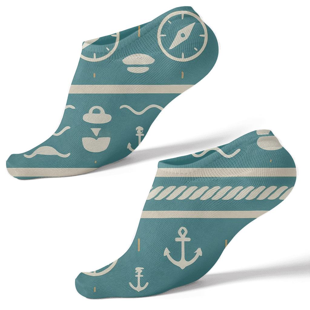 Ocean Teal Captain Compass Stripe Ship Captain premium sports ankle socks