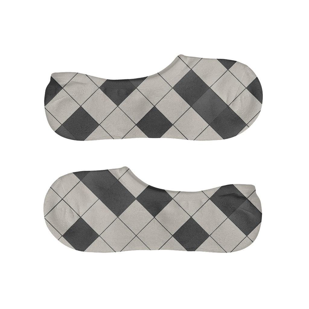 Ink And Ivory Diagonal Diamond Check With Gradient Tiles low cut no-show socks