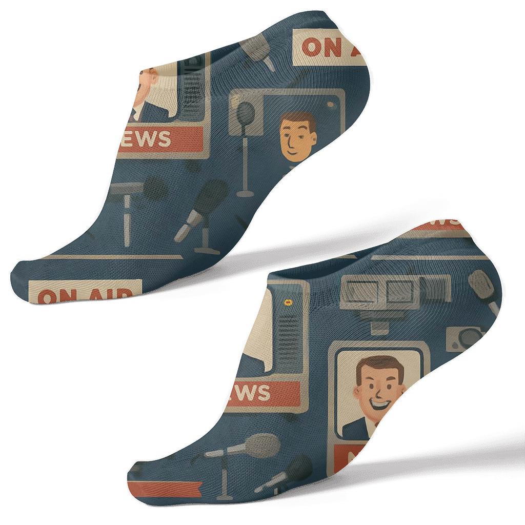 Vintage Broadcast Poster Look With News Anchor Spotlight Tiles unique graphic ankle socks