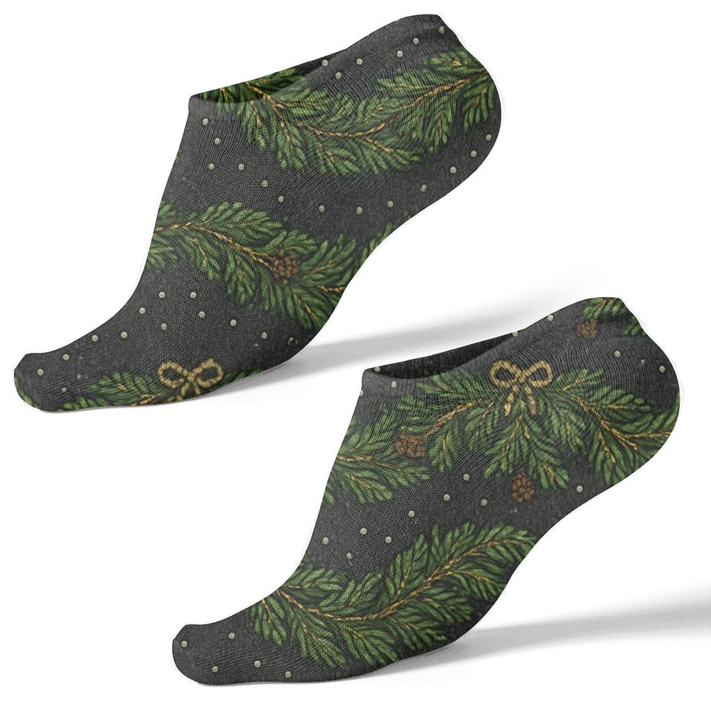 Nordic Knit Illusion Evergreen Branches Garland Repeat custom ankle socks