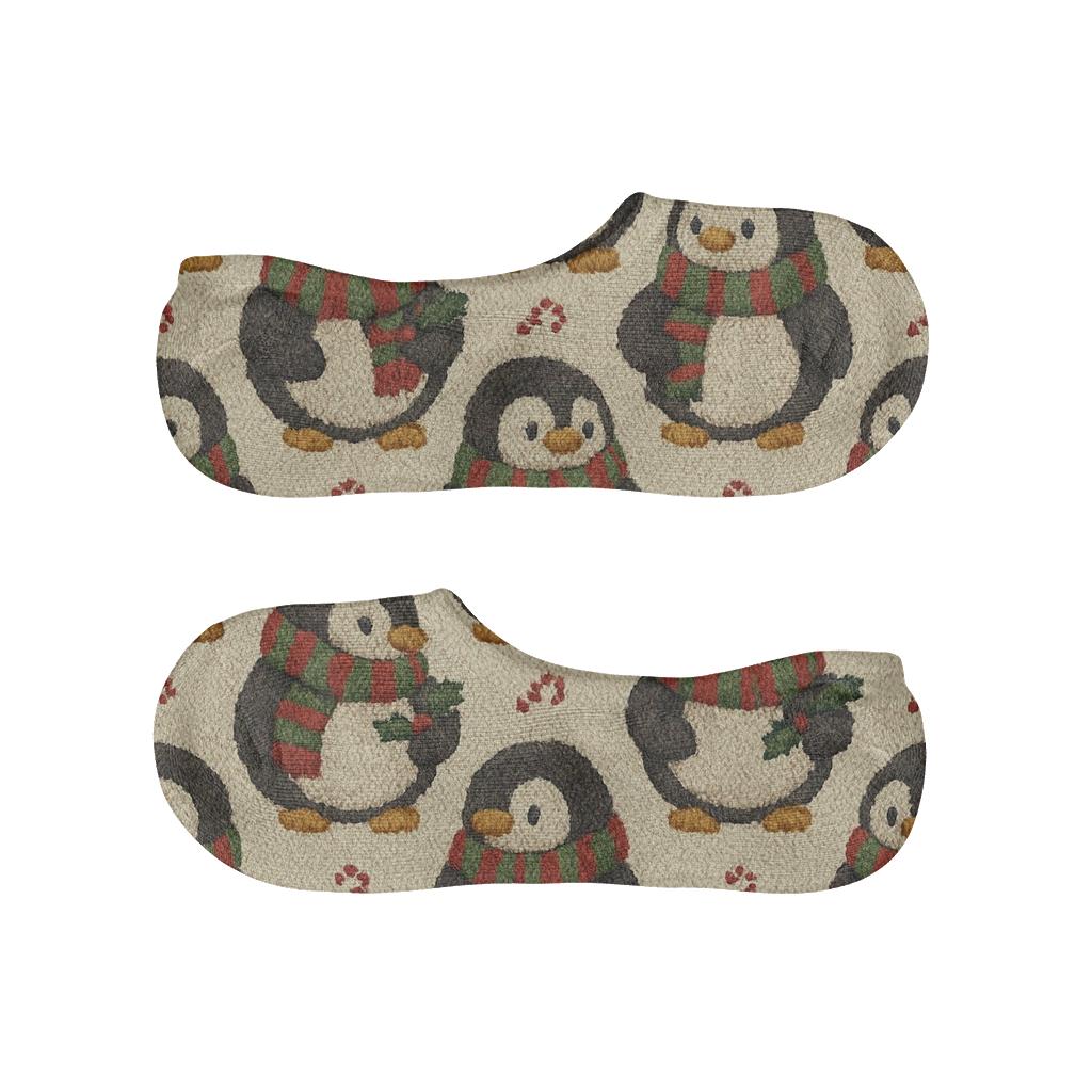 Holly Scarf Penguins Diamond Knit On Cream Background personalized no-show socks