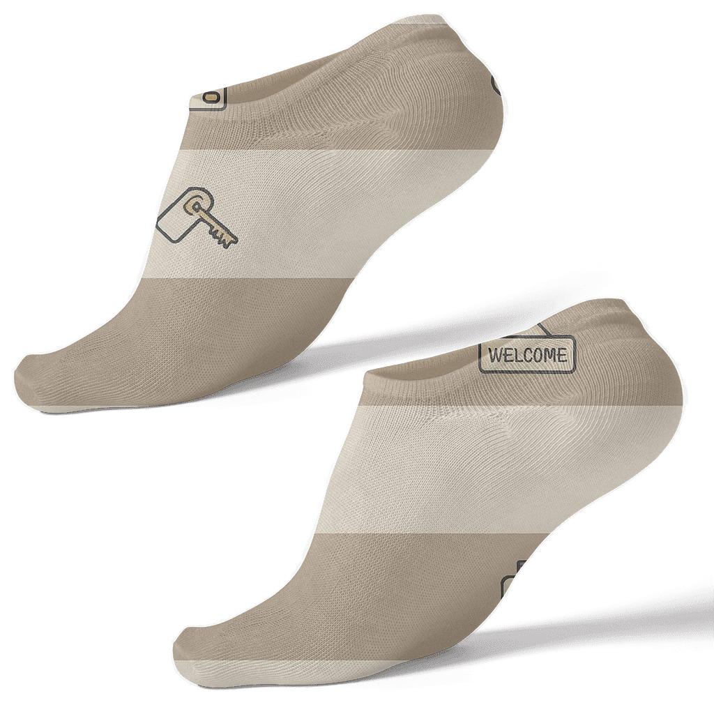 Check In Counter Stripes With Hotel Receptionist Icons unique graphic ankle socks