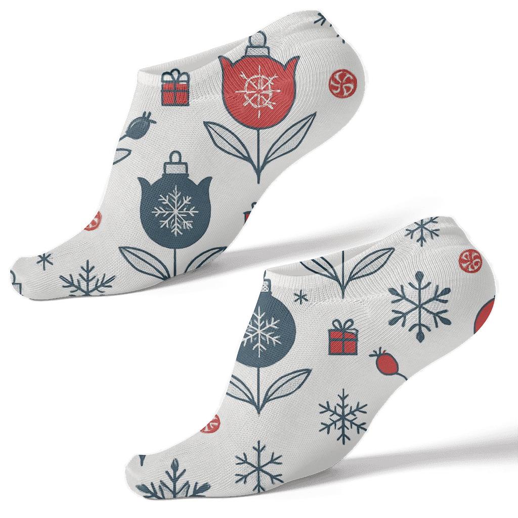 Midnight Blue Snowflake Tulip Grid On White Background custom ankle socks