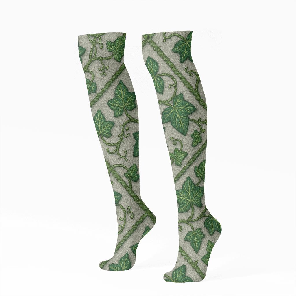 Ivy Rootlet Lace Trellis On Stone Gray stylish athletic knee-high socks