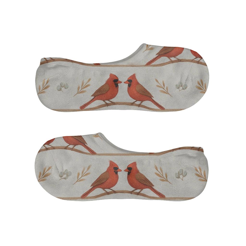 Scarlet Cardinal Branch Band Repeat On Light Gray Background comfortable invisible socks