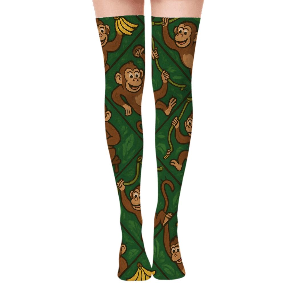 Jungle Party Ape Mosaic Repeat designer print over-the-knee socks