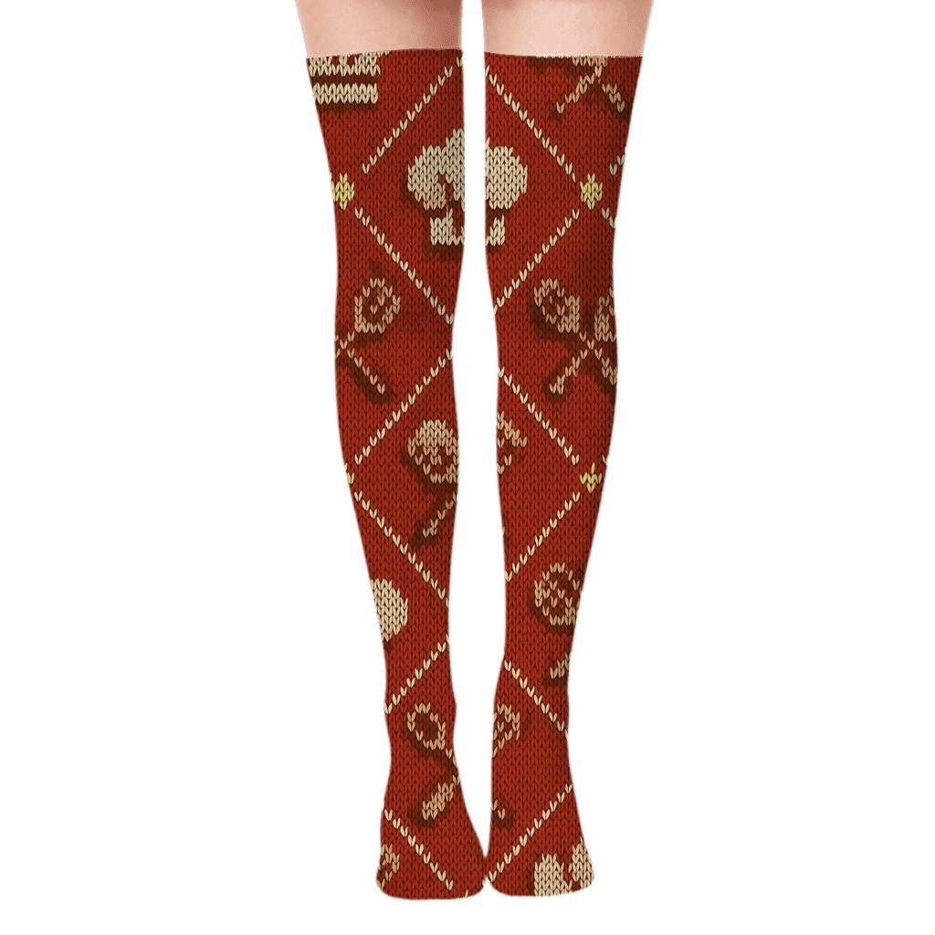 Knitted Chef Hat Lattice In Tomato Red designer print over-the-knee socks