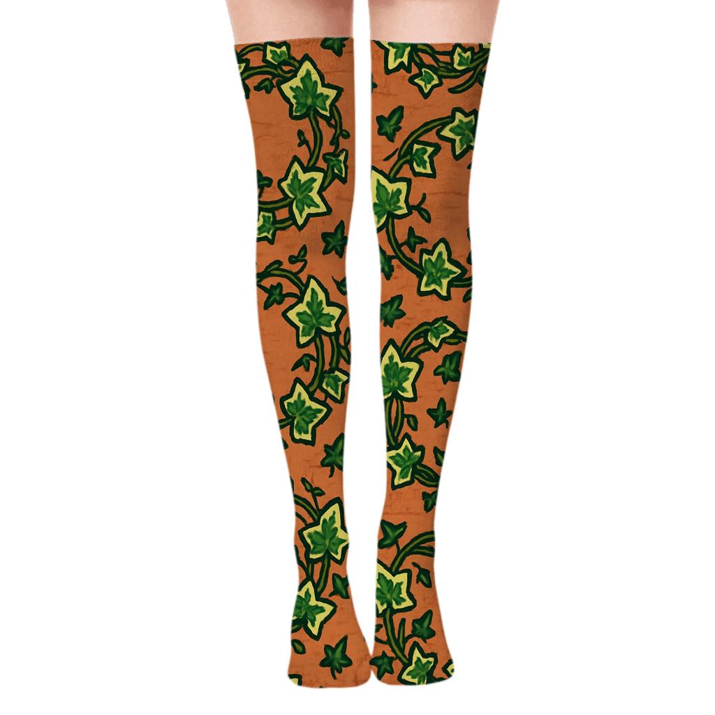 Variegated Ivy Medallion Tiles On Warm Terracotta premium cozy over-the-knee socks