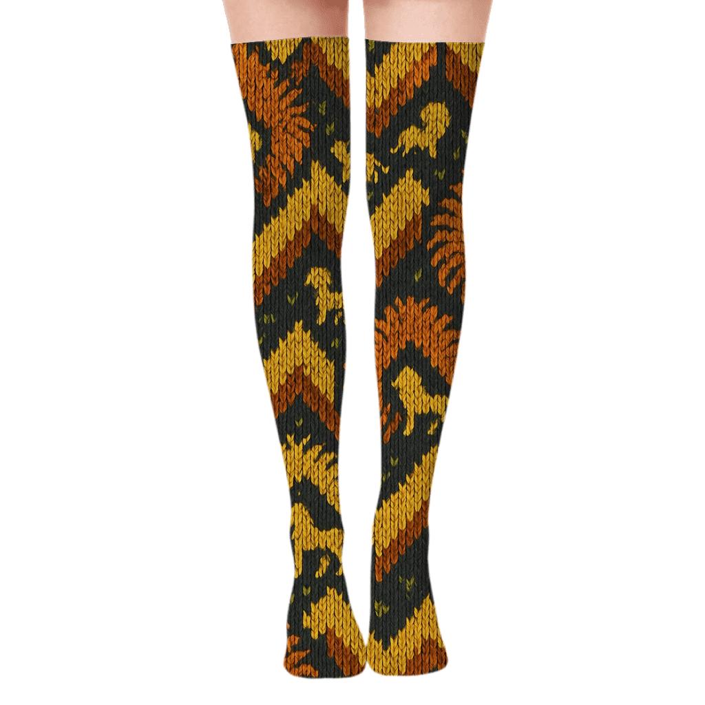 Knitted Lion Mane Chevron Field comfortable cotton over-the-knee socks