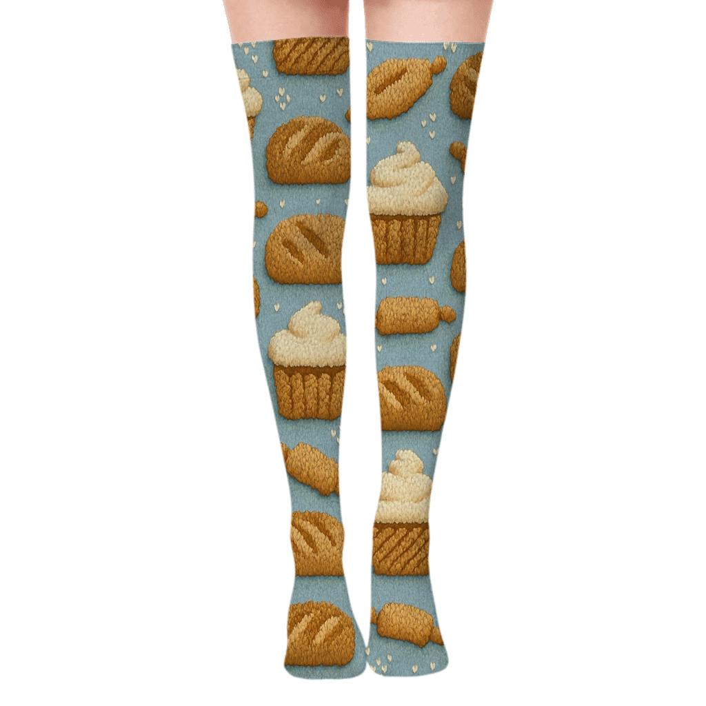 Knitted Baker Crumb Stitch Parade unique graphic over-the-knee socks