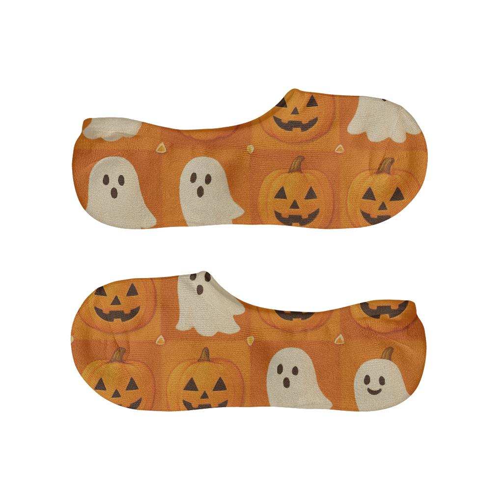 Ghost And Jack O Lantern Alternating Checker On Orange Background anti-slip no-show socks