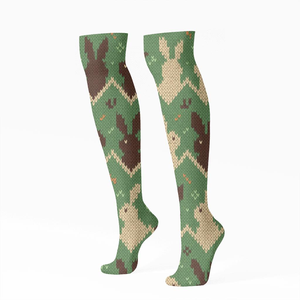 Knitted Illusion Rabbit Hop Chevron On Meadow Green soft everyday knee-high socks
