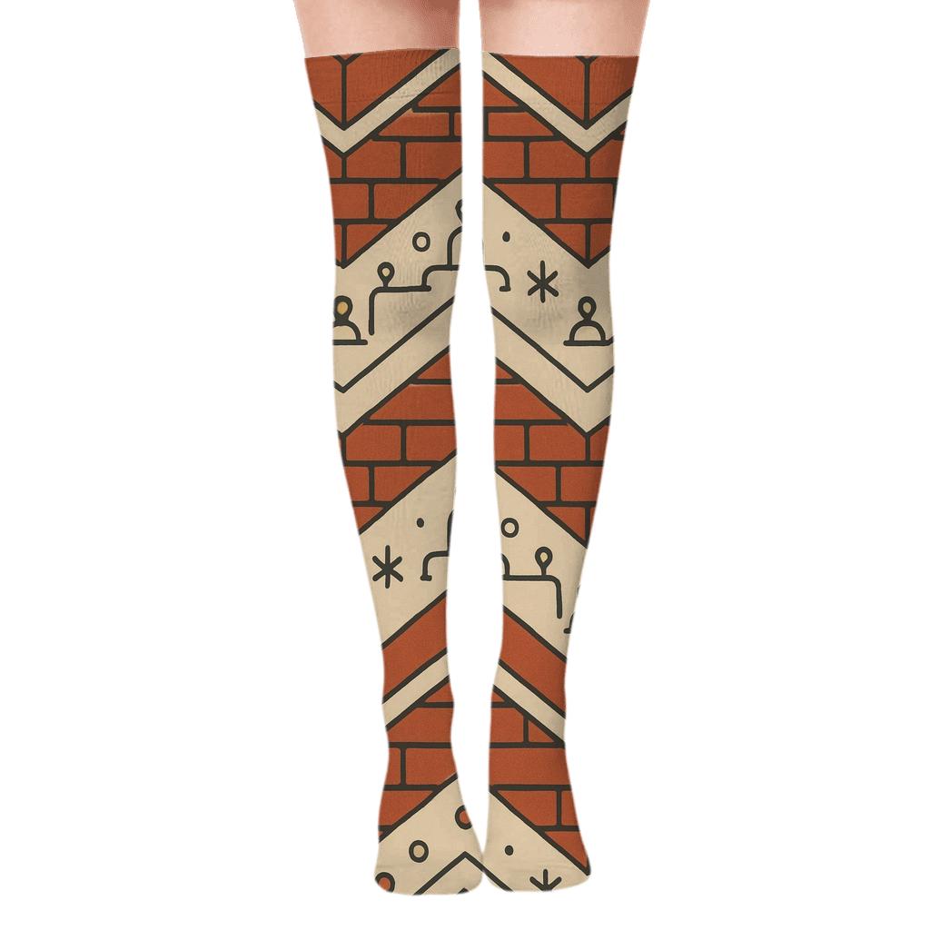 Chimney Brick Chevron With Heart Warmth comfortable cotton over-the-knee socks