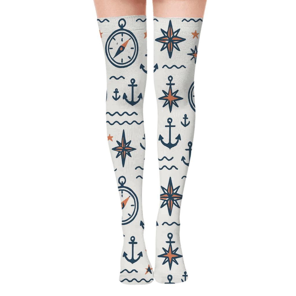 Compass Bands In Sailor Nautical Chic stylish fashion over-the-knee socks