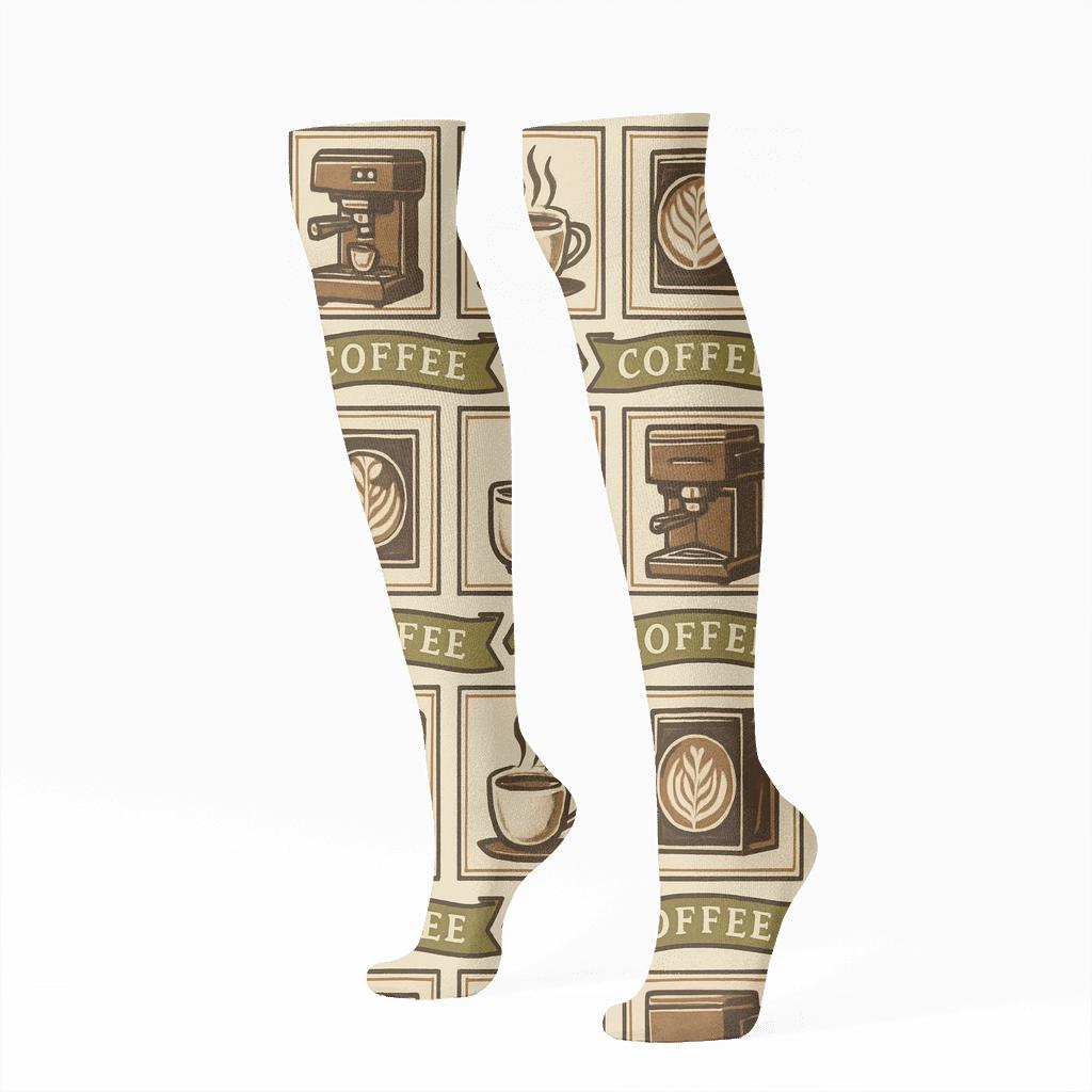 Coffeehouse Poster Tiles For Barista Charm stylish athletic knee-high socks