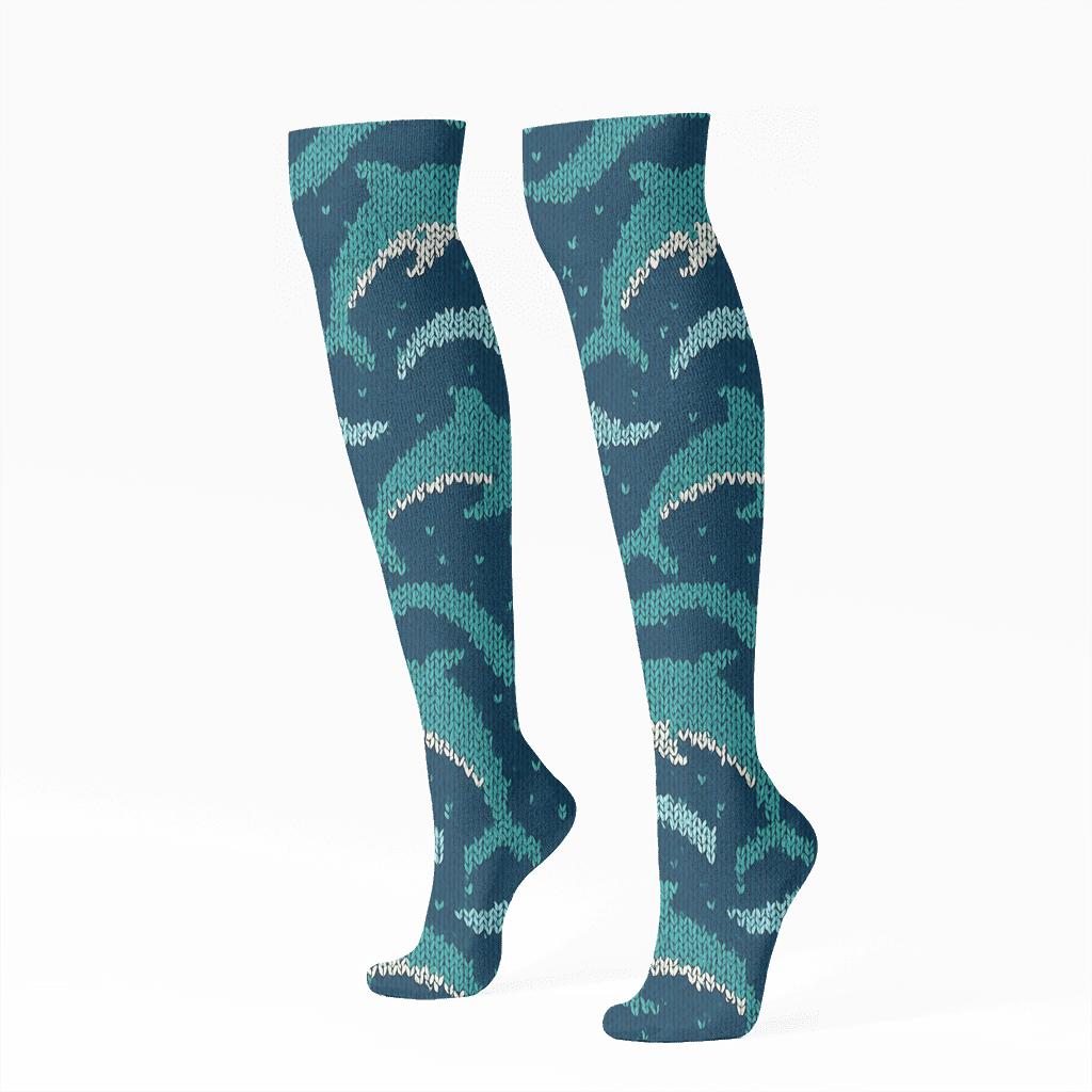 Dolphin Tide Knit Illusion Tessellation premium sports knee-high socks