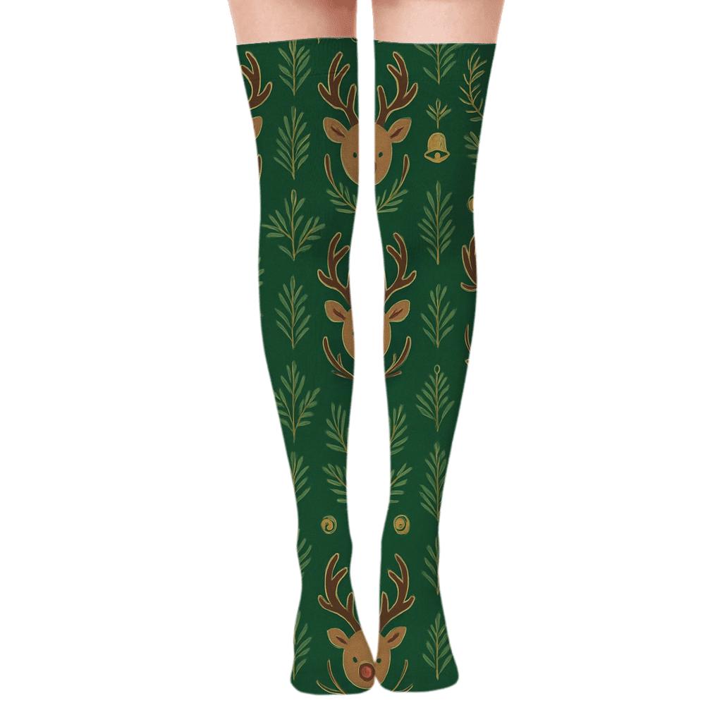 Antler Crown Lattice, Rudolph Edition designer print over-the-knee socks
