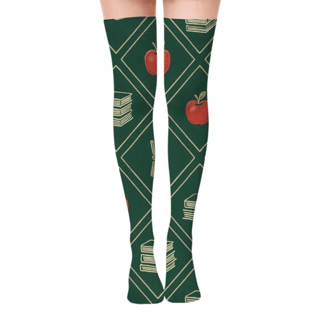 Teacher Chalkboard Lattice Parade designer print over-the-knee socks