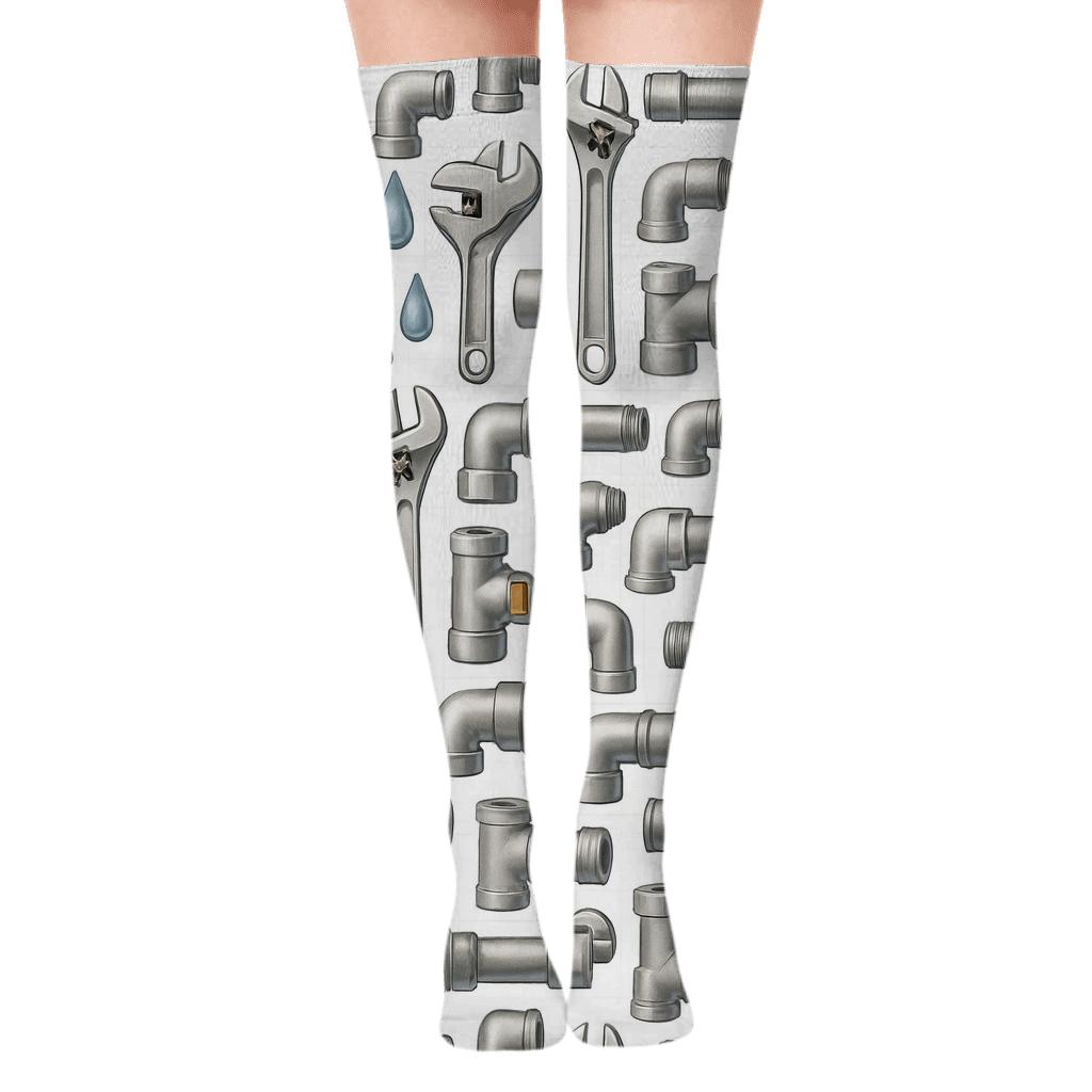 Tool Collage Rhythm With Plumber unique graphic over-the-knee socks