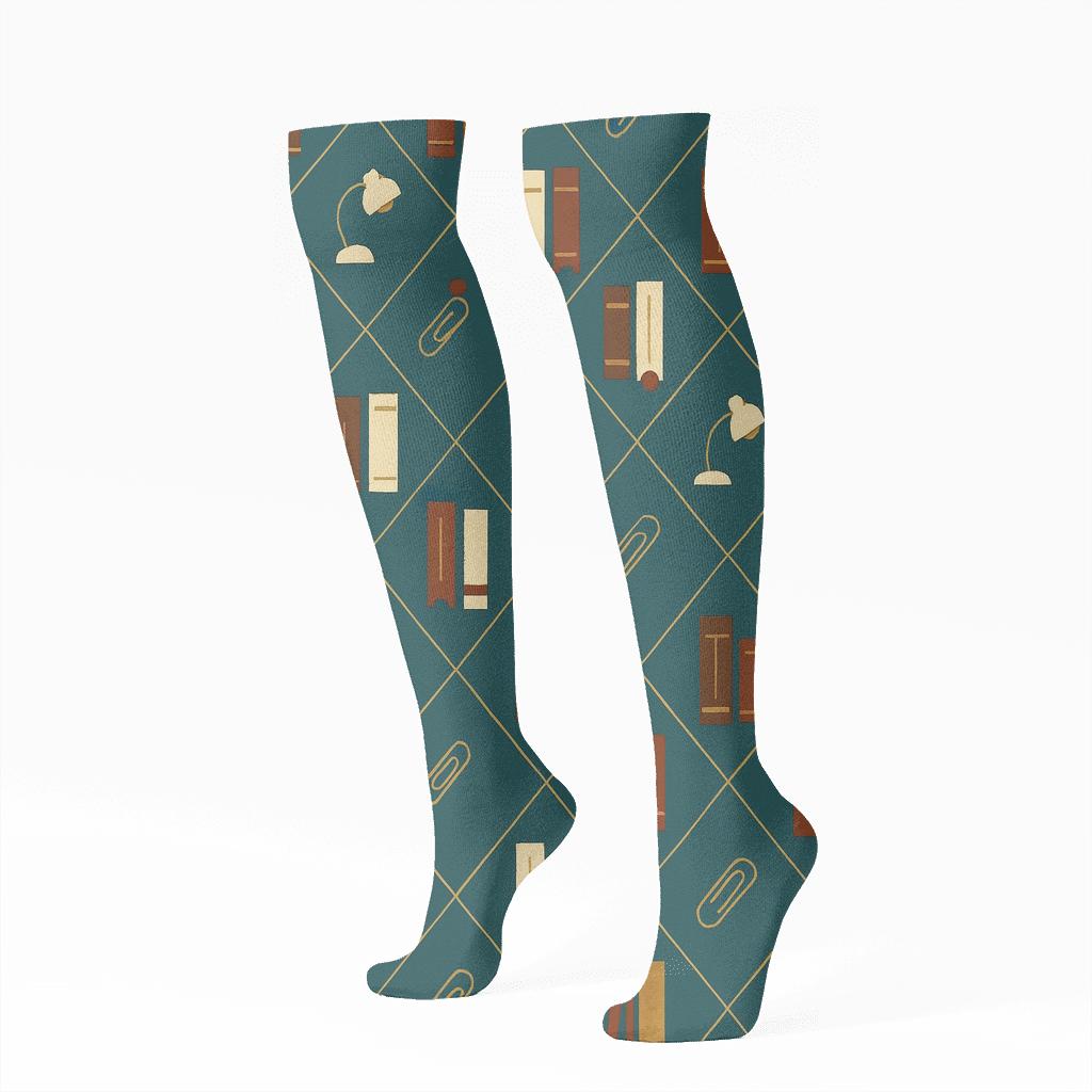Book Spine Lattice With Librarian Charm soft everyday knee-high socks