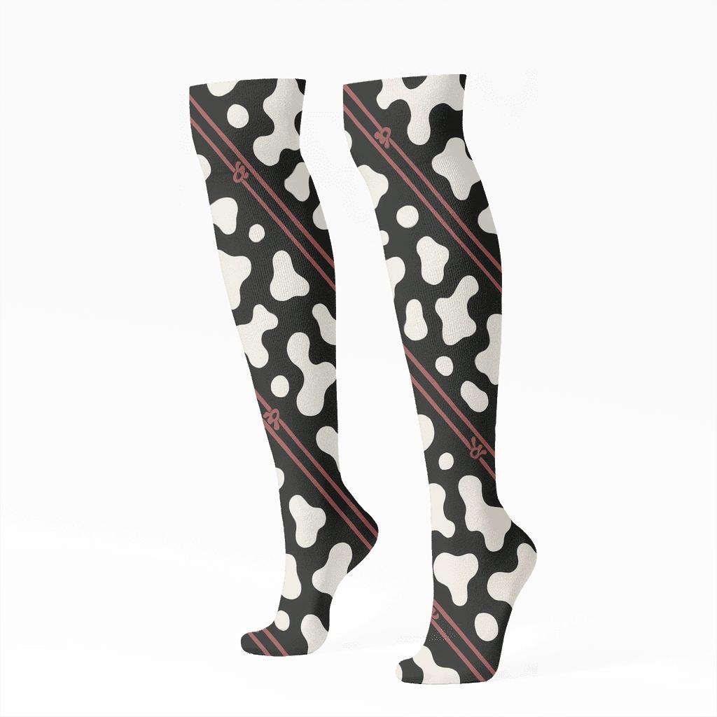 Modern Minimalist Bandana Stripe With Spot Progression On Black personalized knee-high socks