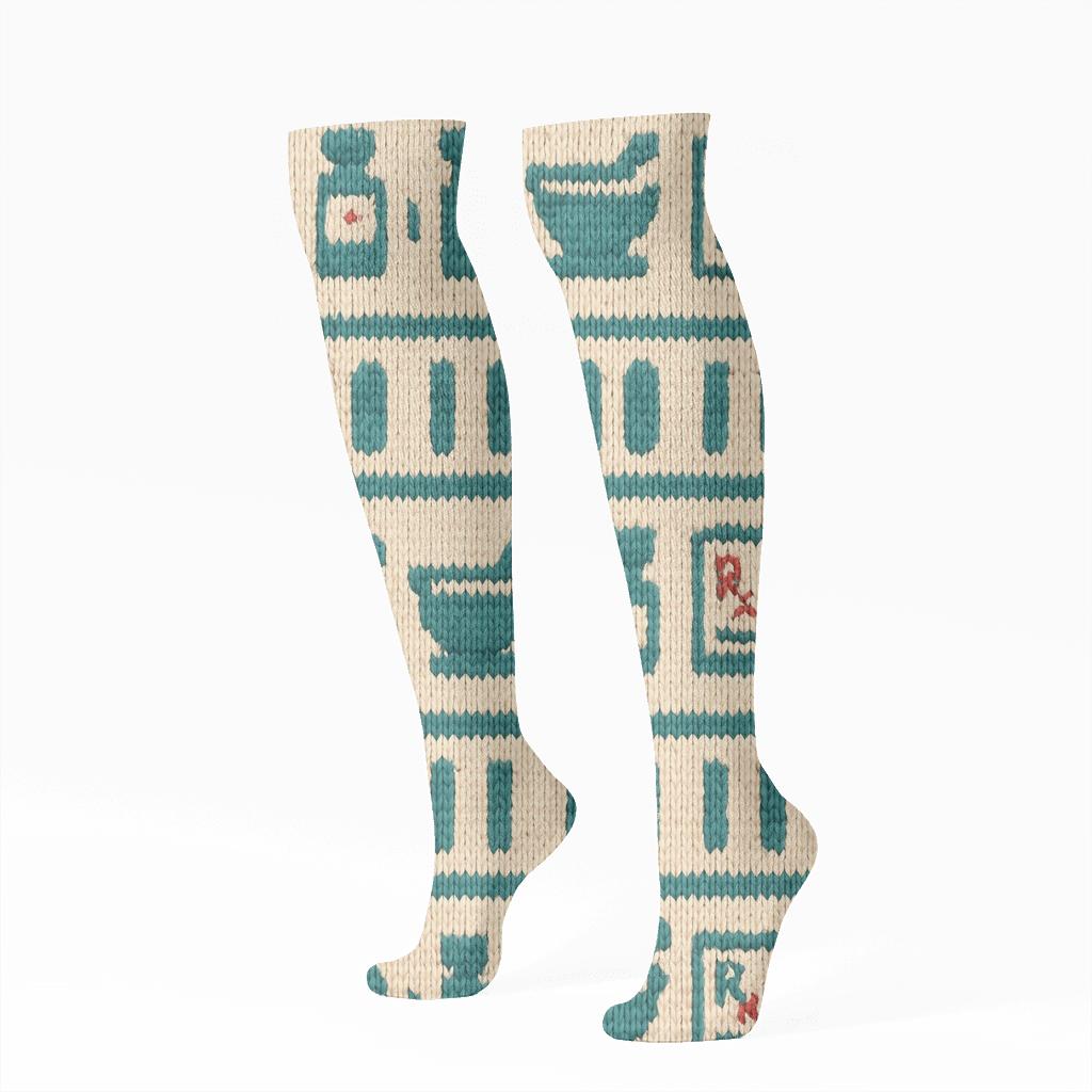 Knitted Pharmacy Shelf Bands, Pharmacist Edition personalized knee-high socks