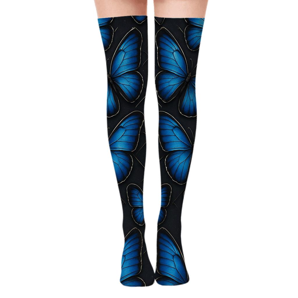 Iridescent Morpho Wing Vein Lattice On Charcoal Background unique graphic over-the-knee socks