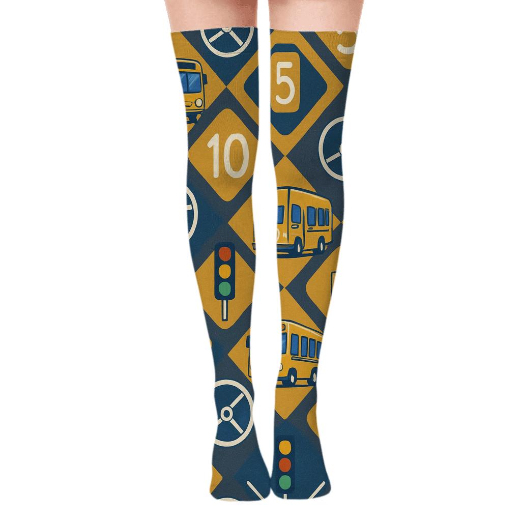 Bus Driver Route Badge Tessellation designer print over-the-knee socks