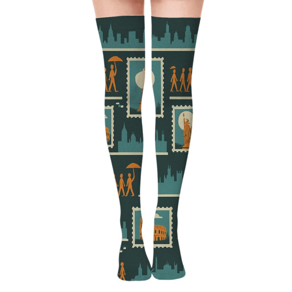 Vintage Poster Skyline Bands With Tour Guide soft everyday over-the-knee socks