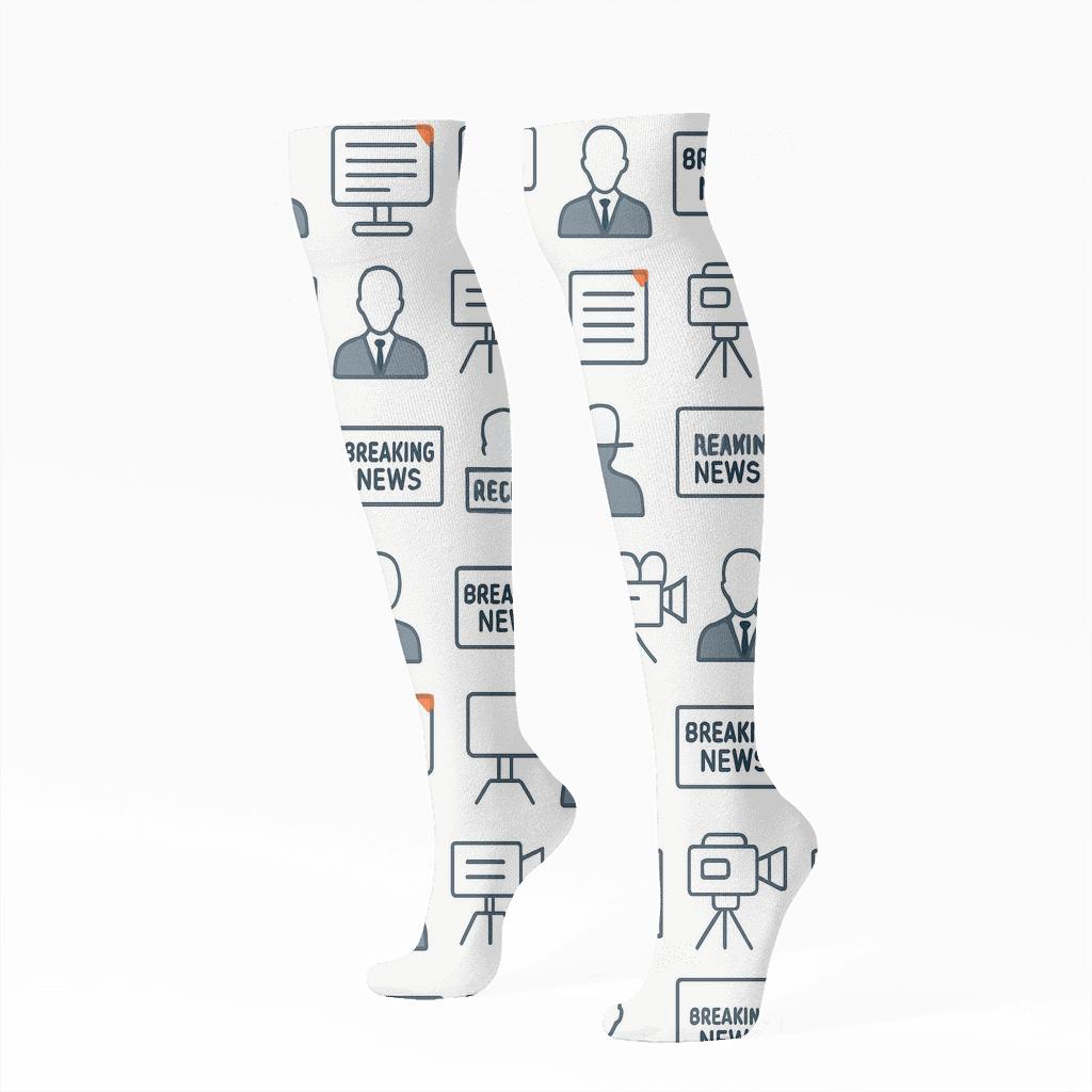 Minimal Grid Of Studio Icons With News Anchor custom knee-high socks