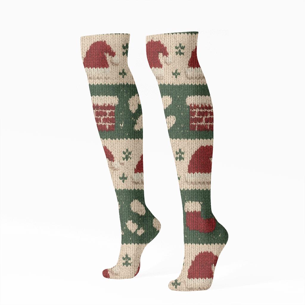Santa Claus Knit Illusion Border Bands designer print knee-high socks
