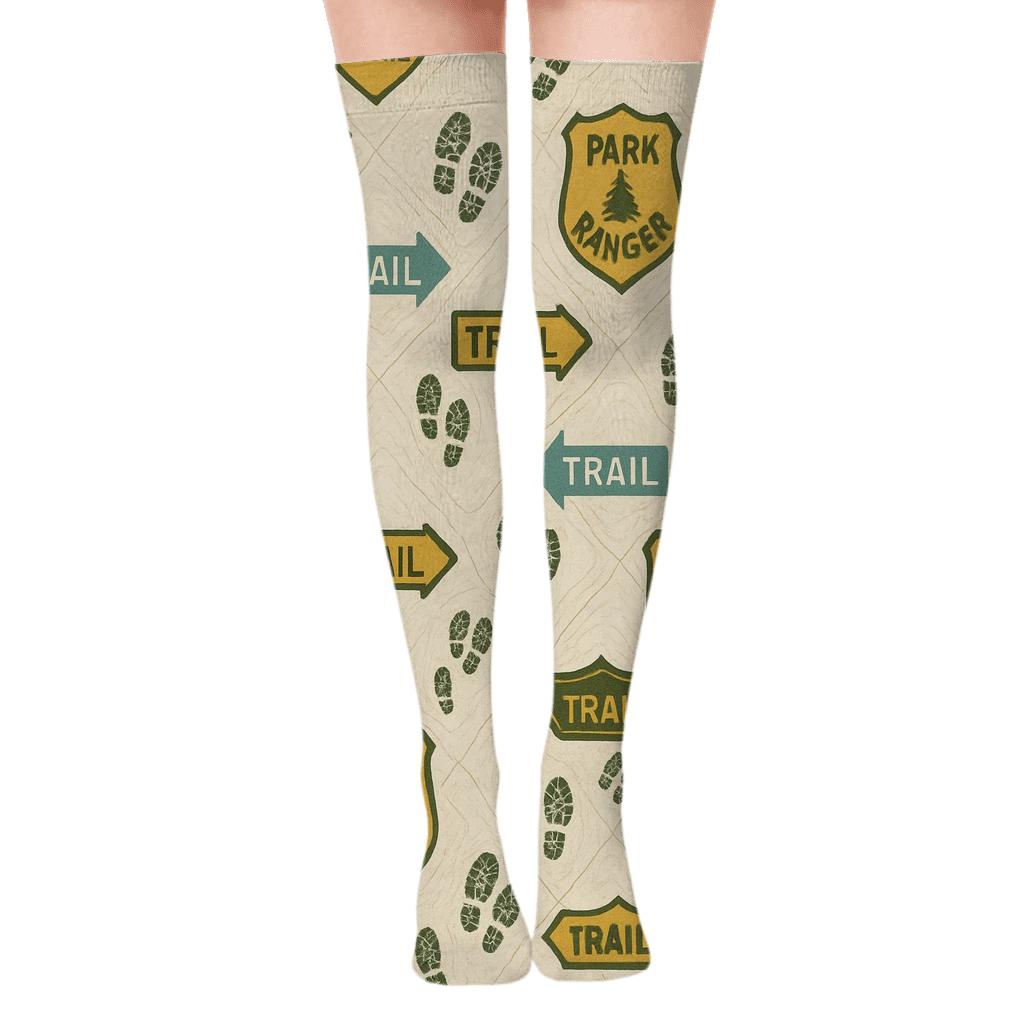 Trail Badge Lattice Park Ranger Pattern comfortable cotton over-the-knee socks