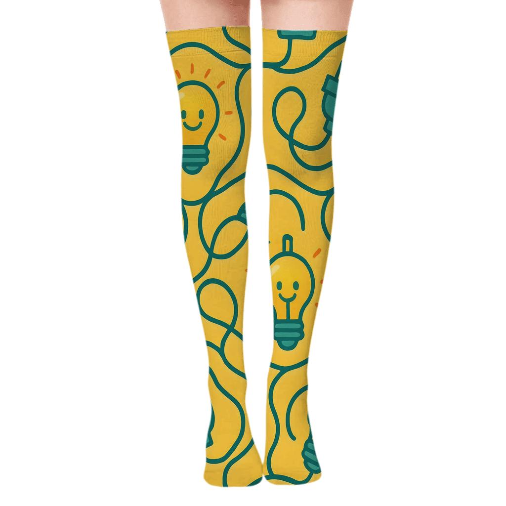 Safety Yellow Light Bulb Tessellation Electrician comfortable cotton over-the-knee socks