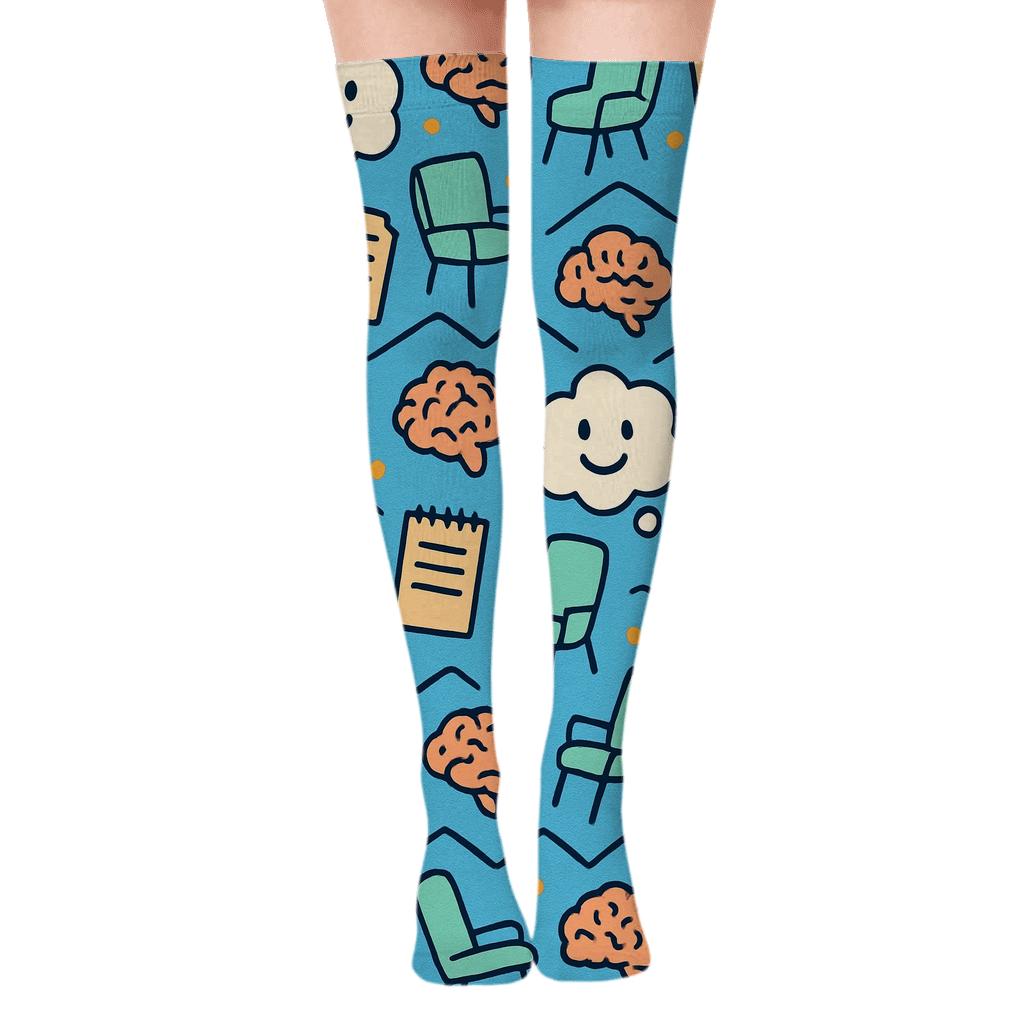 Psychologist Thought Bubble Chevron On Sky Blue Ground custom over-the-knee socks